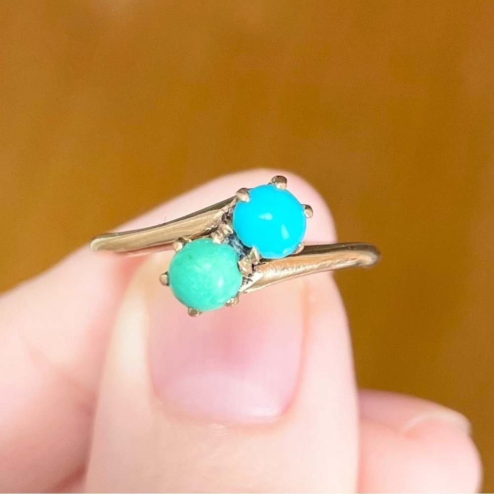 Victorian Edwardian Turquoise sleeping beauty green blue bypass 9k gold … - Picture 8 of 10